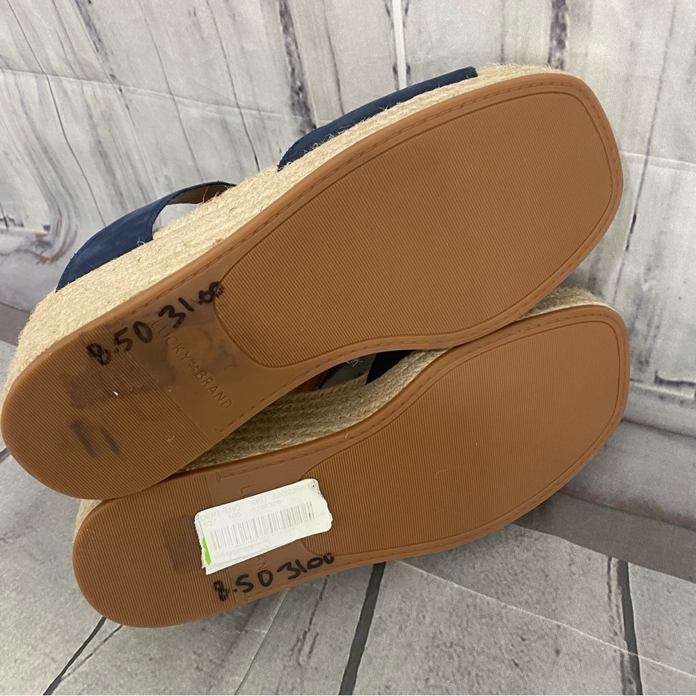 Lucky Brand Size 8.5 M Blue Suede Ankle Strap Espadrille Wedge Sandals Jute NEW - Picture 9 of 10